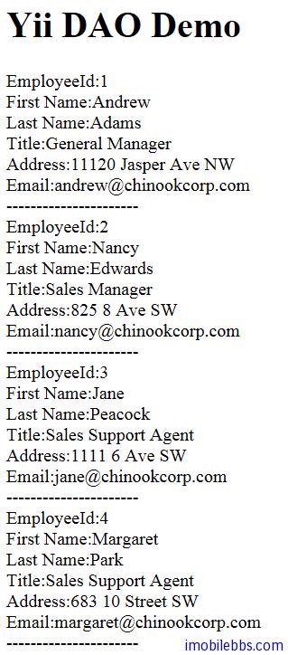 Yii Framework 开发教程(24) 数据库-DAO 示例