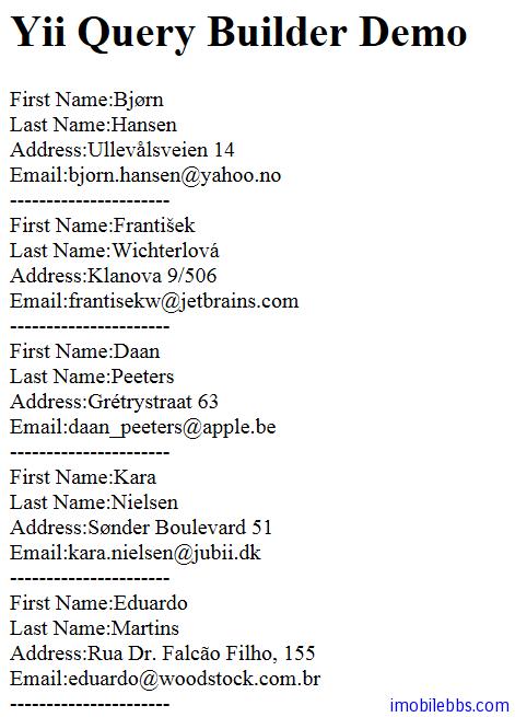 Yii Framework 开发教程(25) 数据库-Query Builder示例