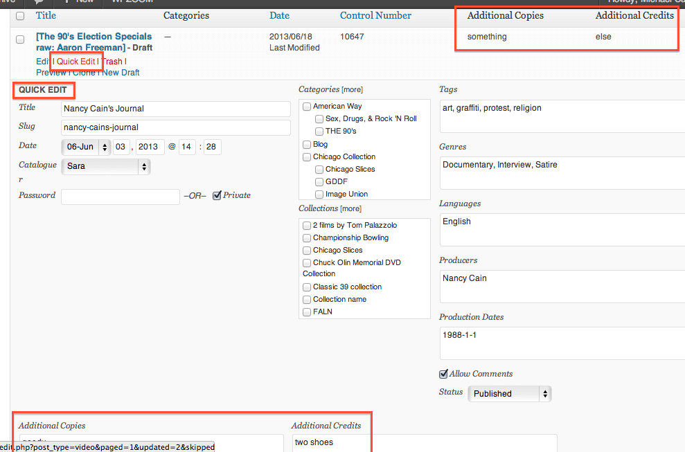 Quick Edit link and screen