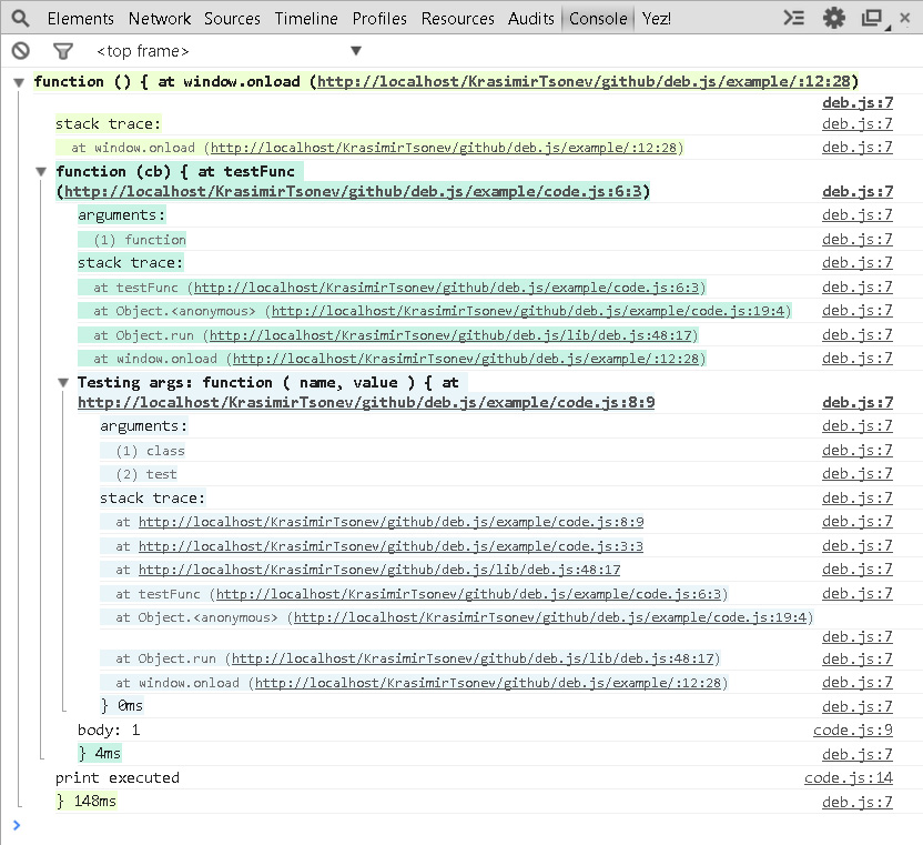 JavaScript 调试库 Deb.js
