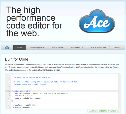 开源云端代码编辑器 ACE Editor