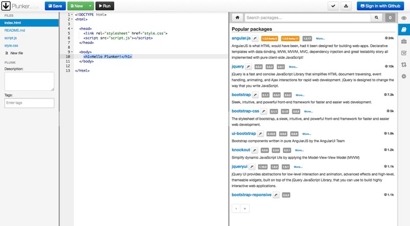 在线前端开发平台 Plunker