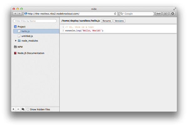 Node.js 的集成开发环境 Nide