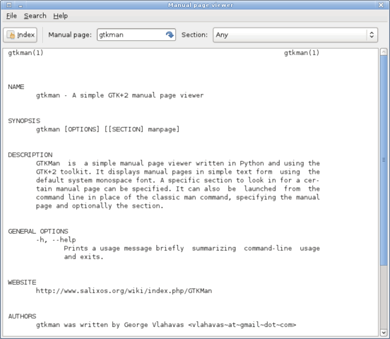 man 手册页查看工具 GTKMan