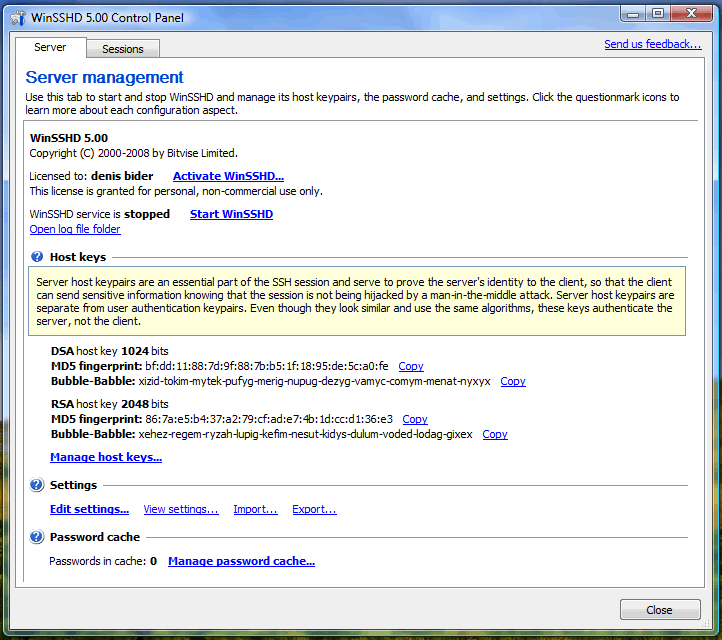 Windows下的SSH服务器 WinSSHD