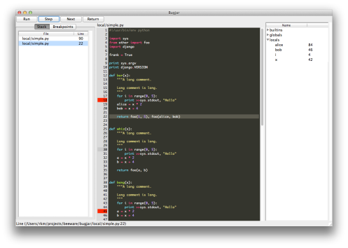 Screenshot of bugjar GUI.